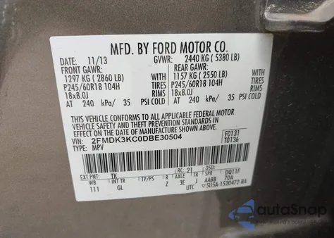 2013 Ford Edge Limited из США, поврежденный, VIN 2FMDK3KC0DBE30504